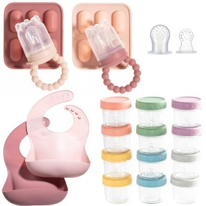 Baby Feeding Set, Silicone Baby Fruit Feeders, Baby Bibs & 12-Piece Glass Baby Food Storage Containers w/ Lids. Baby Must-Have, BPA-Free Easy to Clean - 1 of 4