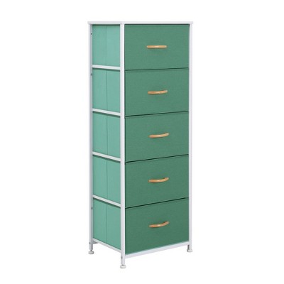 Crestlive Products Vertical Dresser for Bedroom Storage Tower With Steel Frame Wood Top Easy Pull Fabric Bins