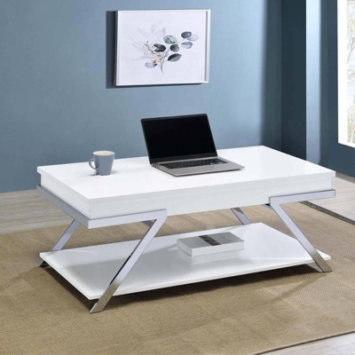 White High Gloss Rectangular Lift-Top Coffee Table with Storage