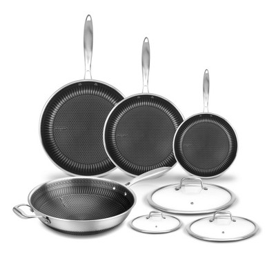 NutriChef 7-Piece Triply Stainless Steel Cookware Set with Nonstick Coating - Stir Fry Pans and Wok