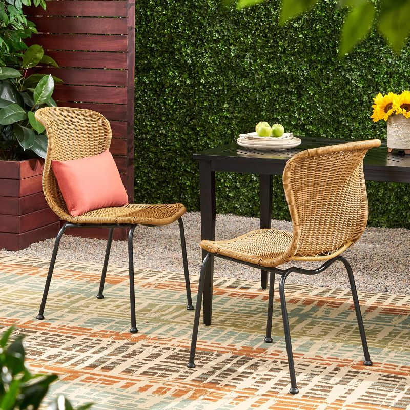 Spinnaker Set of 2 Wicker Boho Dining Chairs - Light Brown - Christopher Knight Home, 3 of 7