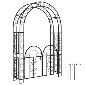 Outsunny 7.4ft Steel Garden Arch with Gate, Garden Arbor Trellis for Climbing Plants Roses Vines, Wedding Arch Stand for Outdoor Lawn Backyard, Black - 1 of 4