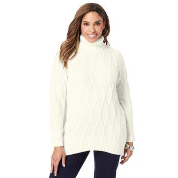 Jessica London Women's Plus Size Cable Turtleneck Sweater