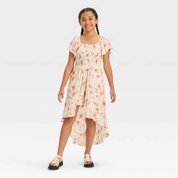 Girls' Smocked Bodice Flutter Sleeve Walk Through Dress - art class™