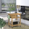 HOMCOM Bamboo Kitchen Island Cart on Wheels, Utility Trolley Cart with 2 Storage Drawers and Open Shelves, Bamboo Tone - 2 of 4