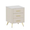 JUJABU Upholstered Round Nightstand with 3 Drawers, Metal Handles, Marbling Stickers Top - 2 of 4