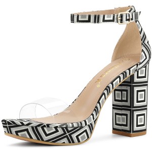 Allegra K Women's Printed Clear Strap Platform Chunky Heel Ankle Strap Sandals - 1 of 4