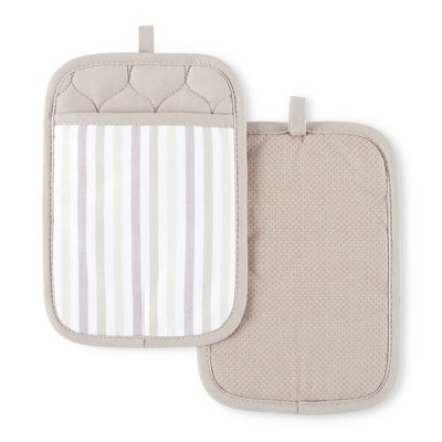 Martha Stewart Daisy Stripe Pot Holder Set 2-pack, Beige/brown, 7