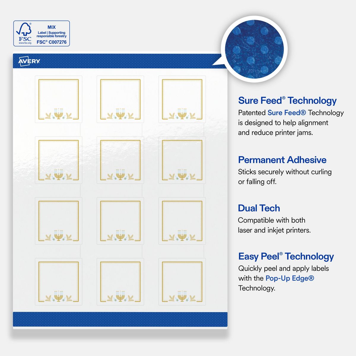 Avery® Labels, 2" x 2", Glossy, Gold Menorah Frame, 240 - thumbnail 6