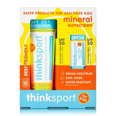 thinksport Kids Mineral Kids Sunscreen and Adult Stick - SPF 50 - 3 fl oz/SPF 30 - 0.64oz