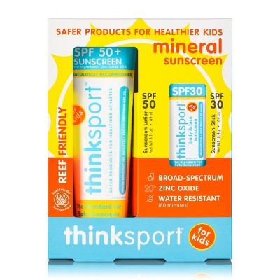 Thinksport Kids Mineral Kids Sunscreen and Adult Stick - SPF 50 - 3 fl oz/SPF 30 - 0.64oz