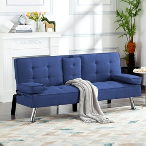 Sapphtopaz 65.3" Modern Futon Couch Sofa - Convertible Sleeper Sofa Bed with Soft Upholstery, Space-Saving Furniture for Living Room & Renters - 1 of 4