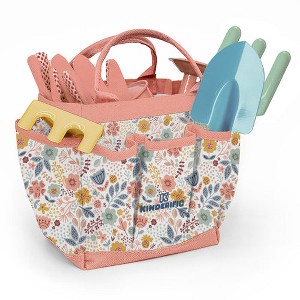 Kinderific Kids Gardening Tool Set  STEM Learning Kit with Tote Bag, Spade, Watering Can, Rake, Fork, Trowel & Gloves - 1 of 4