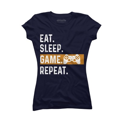 Junior's Design By Humans Eat Sleep Game Repeat By MeowShop T-Shirt