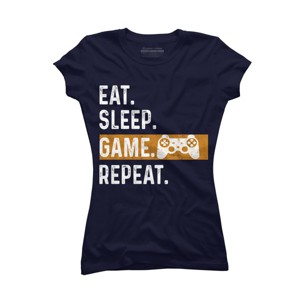 Junior's Design By Humans Eat Sleep Game Repeat By MeowShop T-Shirt - 1 of 2