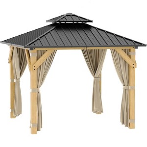 Khaki 10'x10' Hardtop Gazebo ¨C Spruce Frame with Double Roof & Netting for Patio/Backyard (1-Pack) - 1 of 4