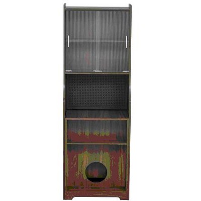 Gsluuk Mid-Century Morden Walnut Vintage Multi-use Cabinet With Cat scratcher Bed cat friendly furniture