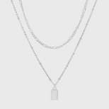 Rectangle Charm Layered Chain Pendant Necklace - A New Day™ Silver