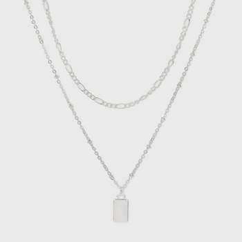 Rectangle Charm Layered Chain Pendant Necklace - A New Day™ Silver