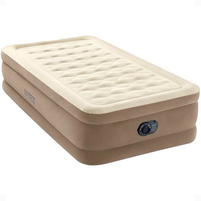 INTEX 64425ED Dura-Beam Deluxe Ultra Plush Air Mattress: Fiber-Tech – Twin Size – Built-in Electric Pump – 18in Bed Height – 300lb Weight Capacity