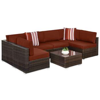 Best Choice Products 7-Piece Outdoor Modular Patio Conversation Furniture, Wicker Sectional Set - Brown/Dark Rust