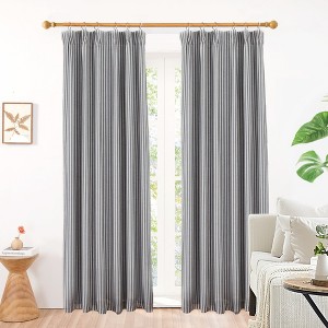 Deconovo Poly Linen Stripe Printed Curtain 2Pass Coated Pleated Rod Pocket - 1 of 4
