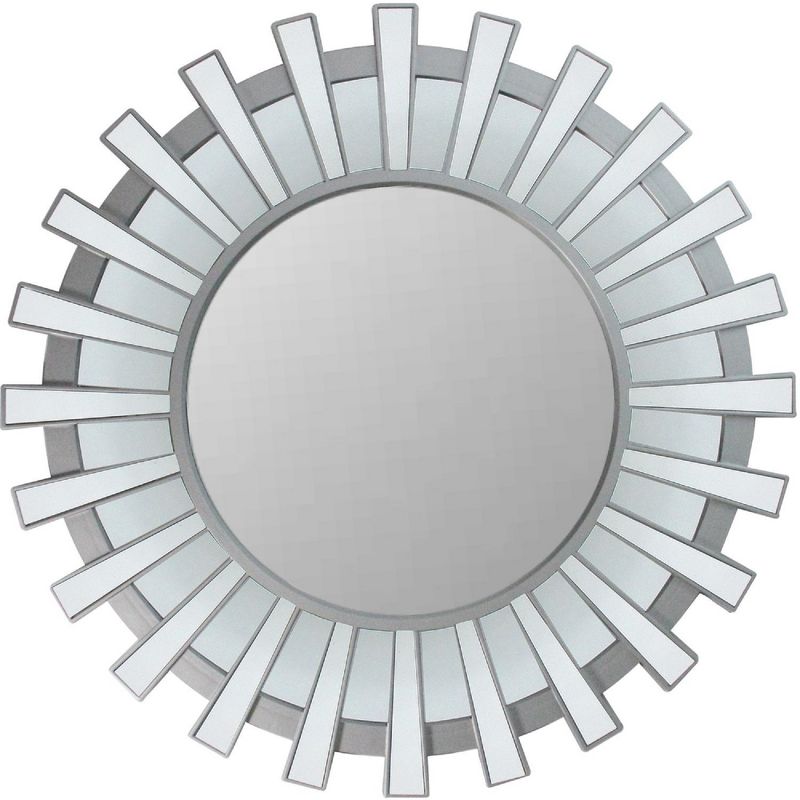 Northlight 25.5" Matte Silver Sunburst Round Wall Mirror, 1 of 4