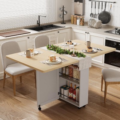 Folding Dining Table with Storage Drawers & Wheels, Space-Saving Kitchen Table for Small Spaces & Apartments