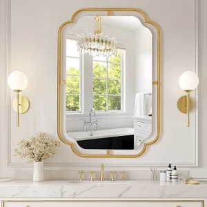 WallBeyond 24"x36" Rounded Corner Metal Wall Mirror Gold - 1 of 4