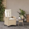 vidaXL Reclining Patio Chair with Cushions Beige Poly Rattan - 3 of 4