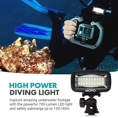Movo LED-WP Underwater High-Power Rechargeable LED Video Light With Action Camera And Shoe Mounts, Compatible With GoPro, DSLR - Perfect For Vlogging, Traveling, Scuba Diving, Snorkel, Surfing , Sport