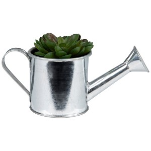 Northlight 4" Echeveria Succulent in Watering Can Artificial Potted Plant - Green/Silver - 1 of 4