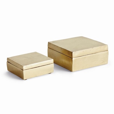 Plum & Post Cressida Lidded Boxes, Set of 2 - Gold Aluminum Storage