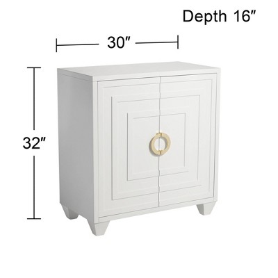 White MDF Office Cabinet with Adjustable Shelving and Gold Hardware