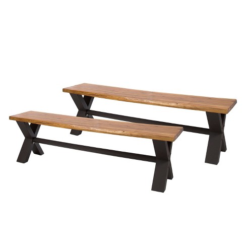 Christopher Knight Home 2pc Sunny Outdoor Acacia and Iron Dining Bench Teak/Rustic Metal - image 1 of 4