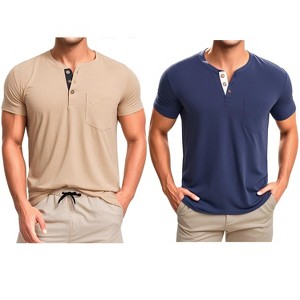 INSPIRE CHIC Men's Summer Short Sleeve Button Basic Henley T-Shirts 2 Packs - 1 of 4