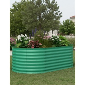 Galvanized Steel Raised Garden Bed, Open-Base Design, Tool-Assembly & Expandable Planter Box for Veggies/Flowers, Rust-Proof, Green/White - 1 of 4