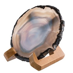 Luxury Lane Large Natural Brazilian Agate Slice Geode Rock Stone Drink Coaster with Wood Holder - 1 of 4