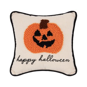 C&F Home 8" x 8" Pumpkin Jack-O-Lantern French Knot Halloween Small/Petite Accent Pillow - 1 of 4