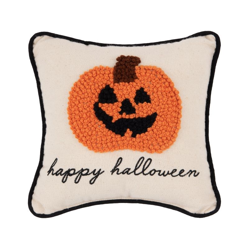 C&F Home 8" x 8" Pumpkin Jack-O-Lantern French Knot Halloween Throw Pillow, 1 of 8