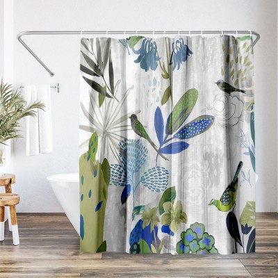 Americanflat 71x74 Floral Shower Curtain - 100% Polyester Shower Curtain, Water-Resistant Bath Curtain with Metal Grommets and 12 Shower Curtain Hooks