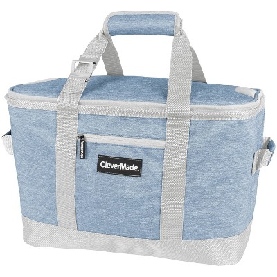 CleverMade Tahoe Soft Sided Leakproof Collapsible 32qt Cooler Bag - Steel Blue/Cream