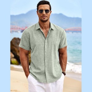 COOFANDY Men's Linen Short Sleeve Casual Button Down Beach Summer Wedding Shirt - 1 of 4