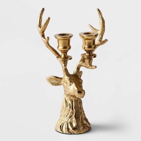 9.7"x6" Taper Cast Aluminum Reindeer Candle Holder Gold - Wondershop™ - image 1 of 2