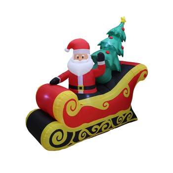 A Holiday Company Heavy Duty 7 Foot Wide Weather Resistant Self Inflatable Blow Up Santa on Sleigh Holiday Christmas Lawn Decoration with LED Lights