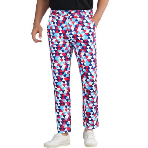 Lars Amadeus Men s Color Block Triangle Plaid Printed Dress Pants Navy Red 30 Target