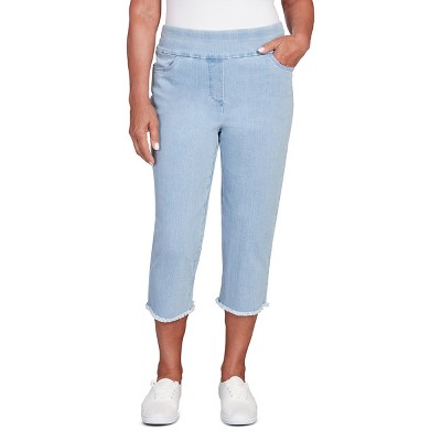 Alfred Dunner Womens Denim Fringe Capri Pant