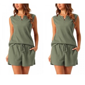 cheibear Women's Waffle Knit Sleeveless Matching Tank Top and Shorts Pajama Sets 2 Pcs - 1 of 4