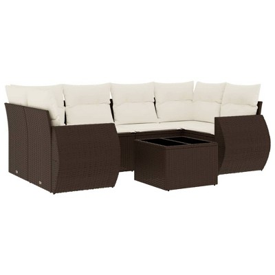 vidaXL 7 Piece Patio Sofa Set with Cushions - Brown and Cream Poly Rattan