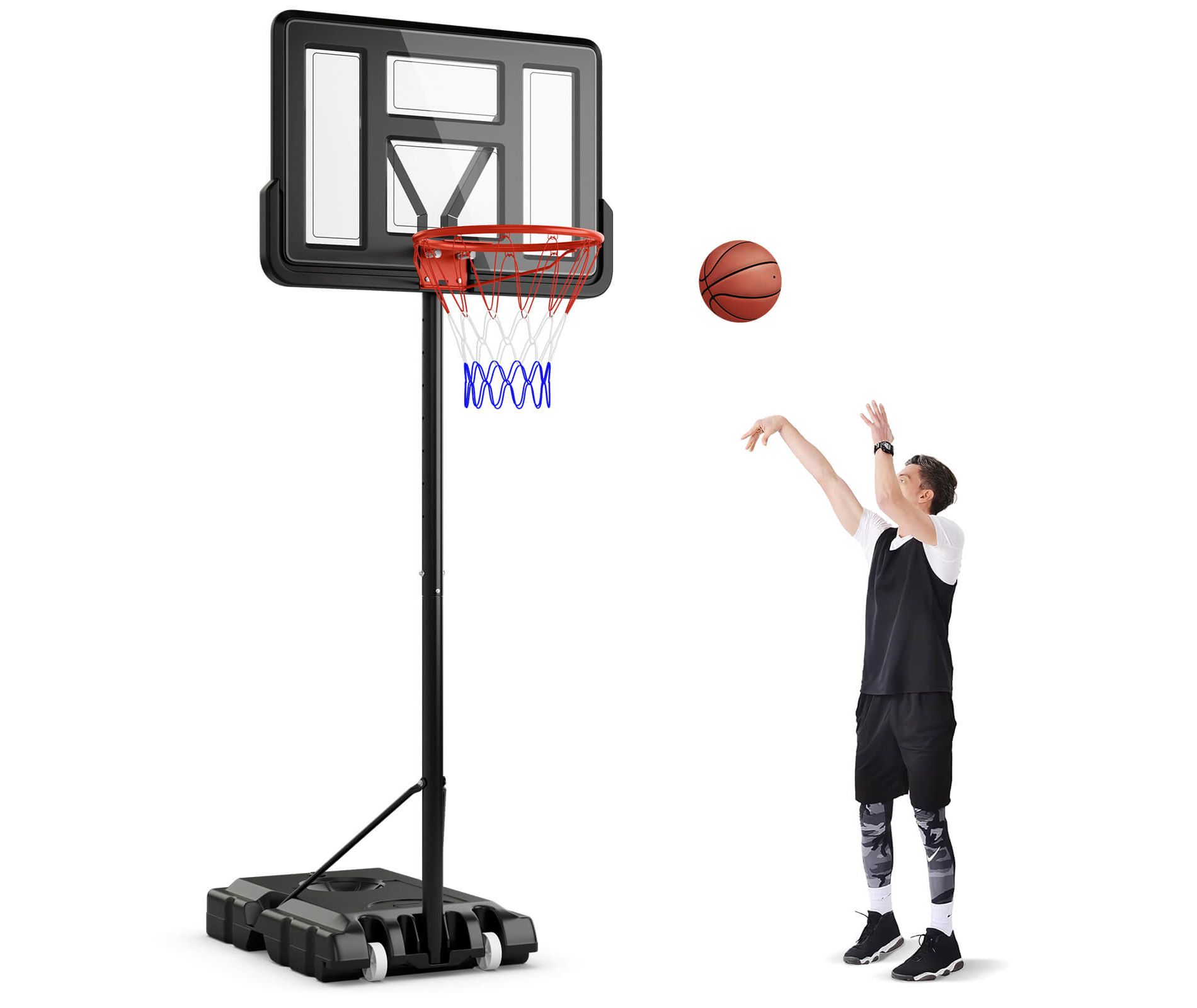Costway 4.4-10 FT Portable Basketball Hoop w/ 44'' Shatterproof Backboard Fillable Base